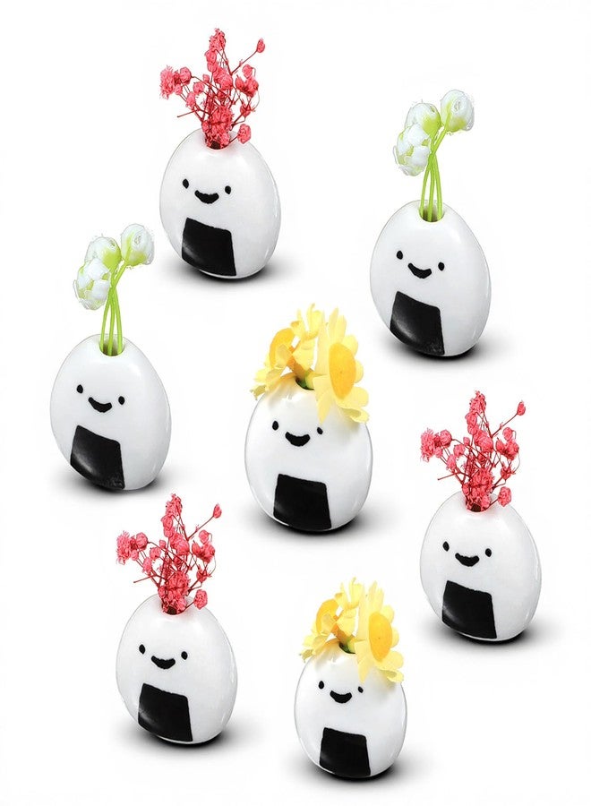 xozeooeu 7 Pcs Mini Flower Vase, Handmade Ceramic Rice Ball Japanese Onigiri Bud Vases for Dry Flowers, White Small Decorative Vases for Table Centerpieces, Room Decor - Image 1